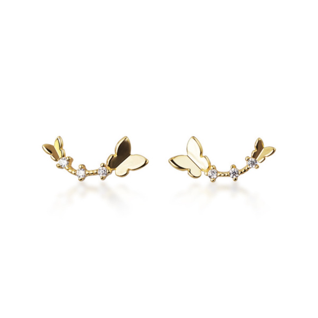 925 Sterling Silver Gold Pretty Butterfly Rhinestones Ear Crawlers 24$
